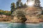 USA, Michigan, Pictured Rocks National Lakeshore. Eroded arch in sandstone formation. Art Print